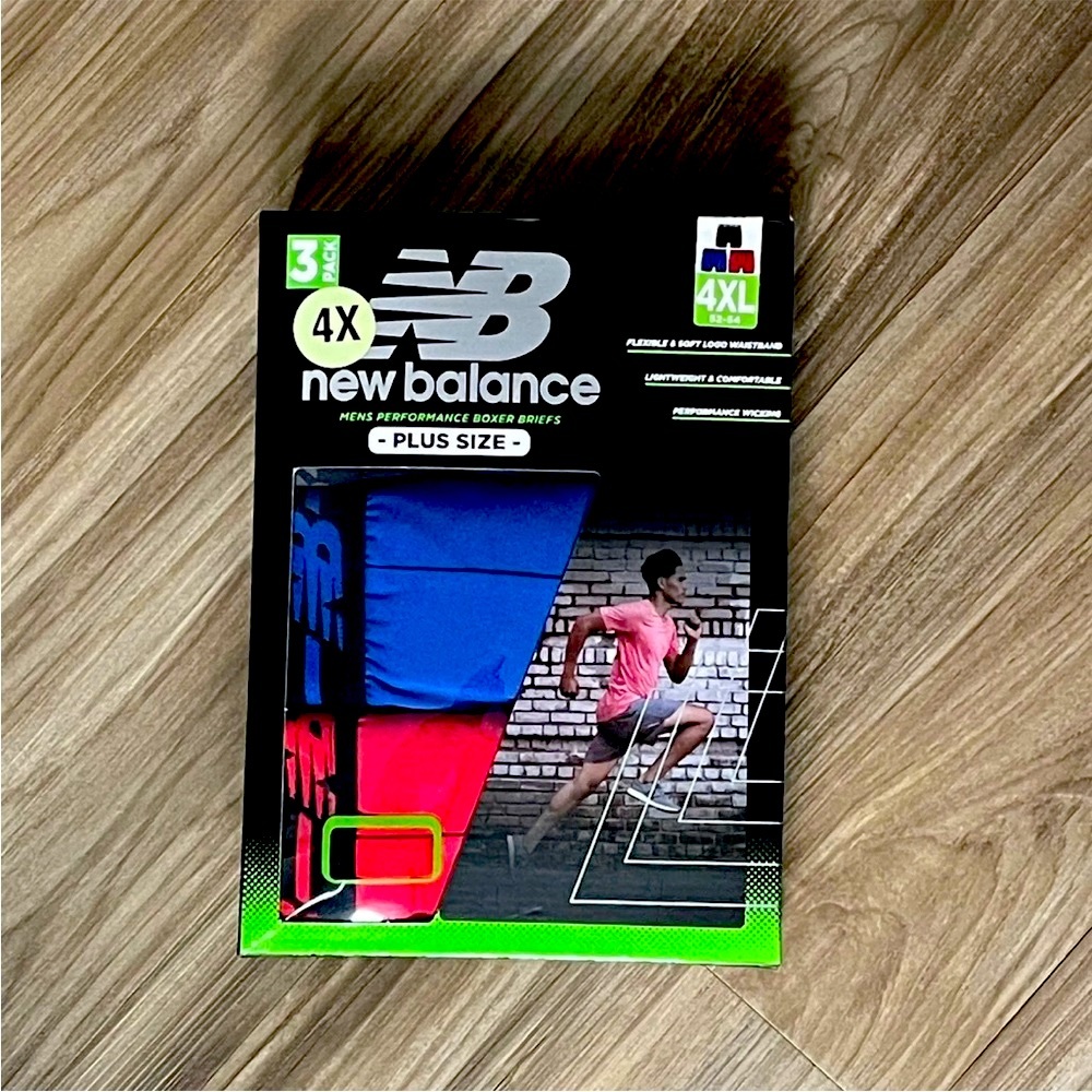 New Balance 4XL Plus Size Mens Performance Boxer Briefs Blue Black Red